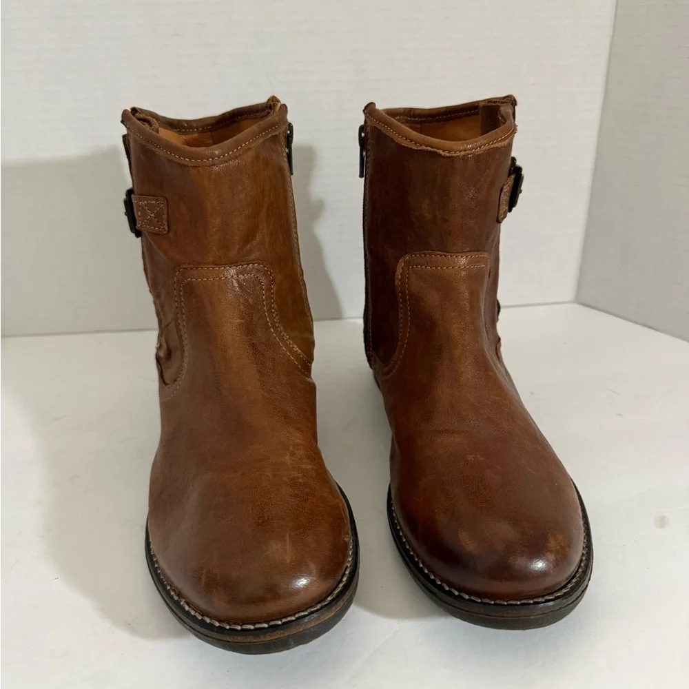 Taos Leather Ankle Boots Brown Side Zip Buckle Women’s Size 39 Comfort Casual - Picture 2 of 14